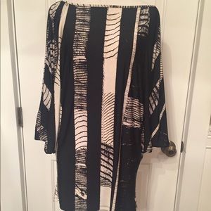 ETCETERA TOP TUNIC BLOUSE BLACK WHITE PRINT DOLMAN SLEEVES Size S
